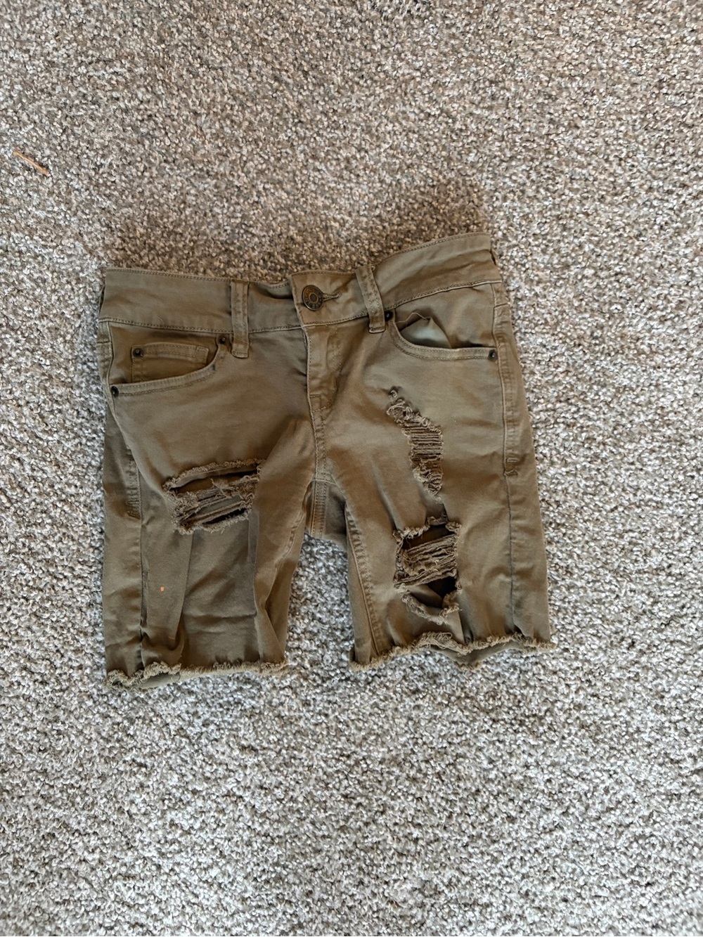 GUESS- Olive Green Distressed Denim Shorts